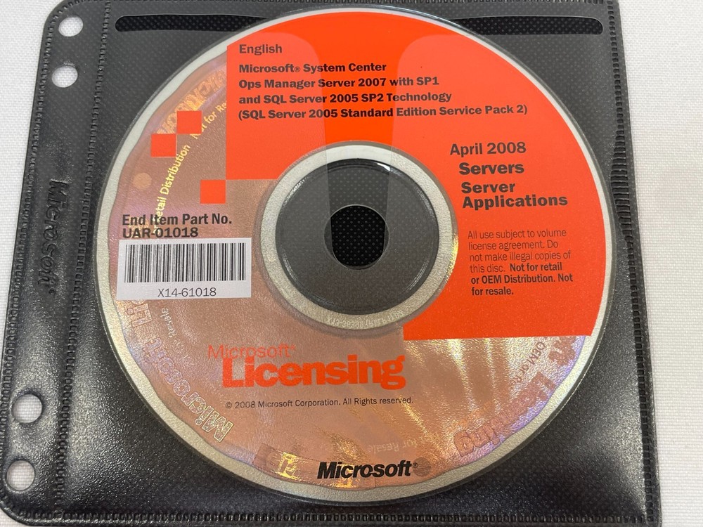 Microsoft System Center Ops Manager Server 2007 SP1 and SQL 2005 DVD Windows PC