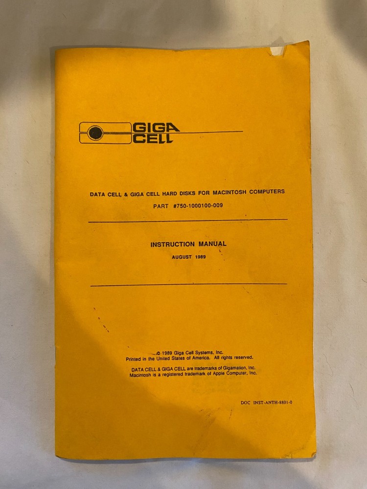 Data Cell & Giga Cell Hard Disks for Macintosh Computers Instruction Manual 1989