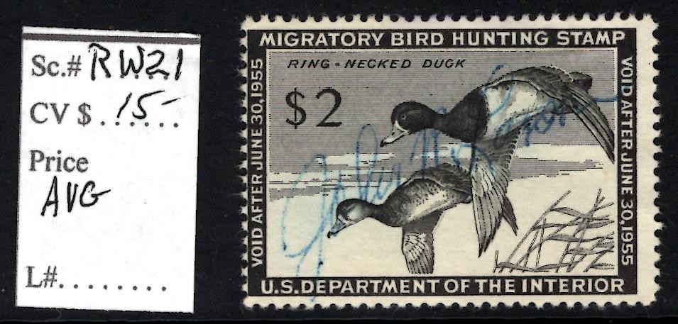 RW21 $2 Ring-necked ducks, AVG Centering, Used