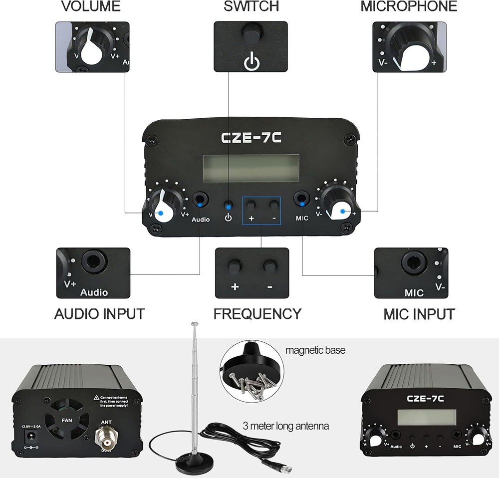 7W 1W FM Transmitter for Church Long Range FM Broadcast Transmitter for Drive-in