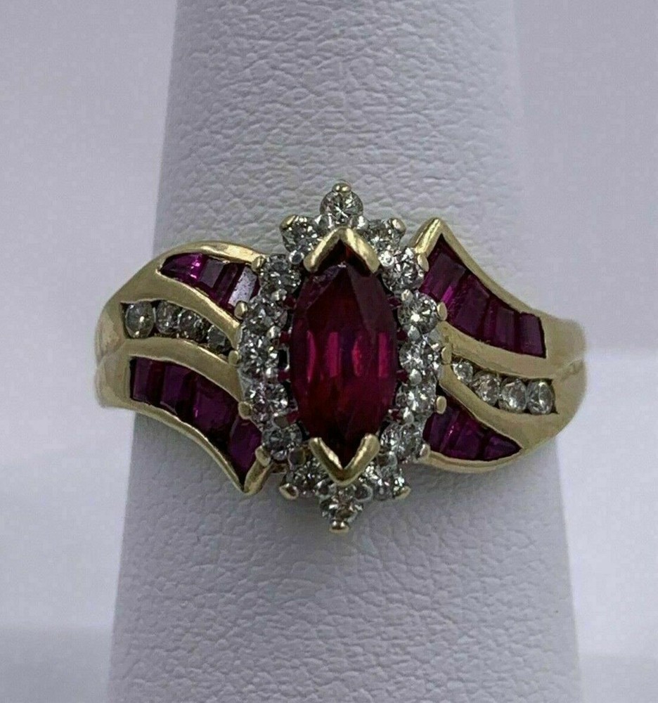 3Ct Marquise Lab-Created Ruby Wedding Engagement Ring 14k Yellow Gold Plated