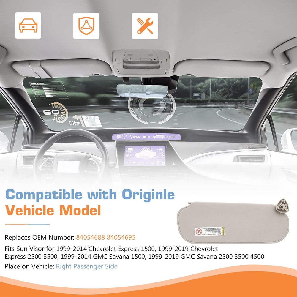 Hurotoms Right Passenger Side Sun Visor Side, Pale Grey