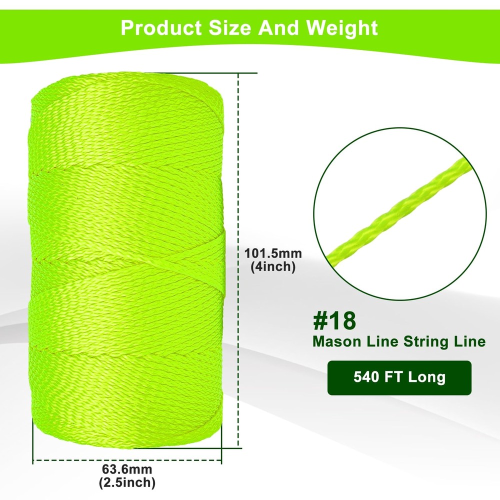 6 Pack Mason Line String, #18 540 Feet 8 Braided Construction Nylon String Li...
