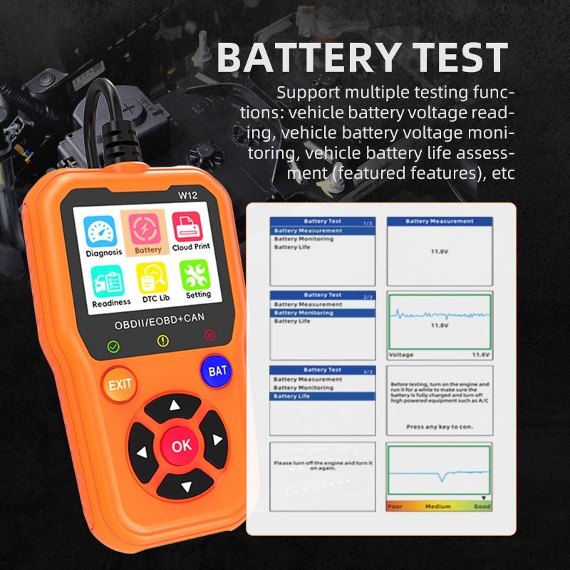FISONA W12 OBD2 Scanner OBD Code Reader Diagnostic Tool Check Engine Fault USA