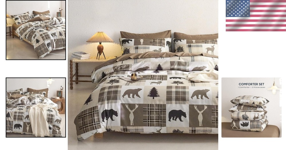 3 Piece Rustic Comforter Set - Lightweight Cabin Bedding for -Round Comfort