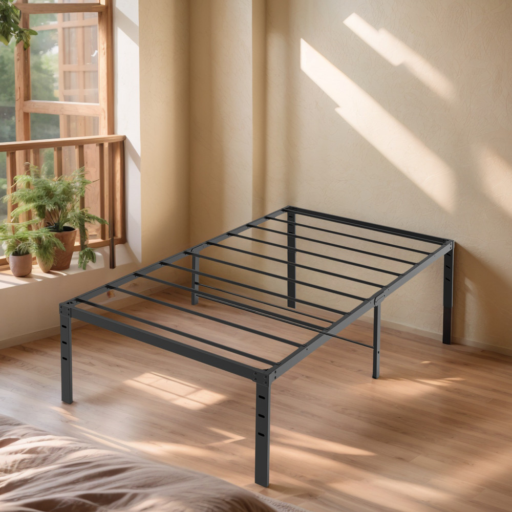 Black Twin Size Simple Basic Platform Metal Bed Frame - 12 Inch Bed Height