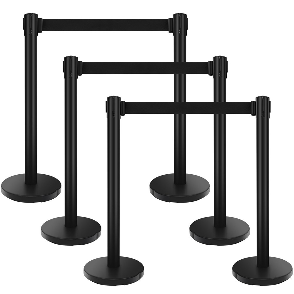 6Pcs Crowd Control Barrier Queue Poles Black Durable Outdoor Stanchion Posts