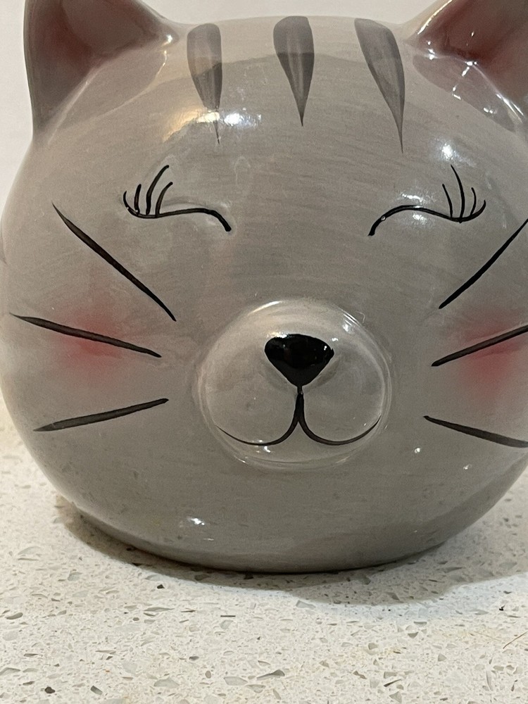 Gray Cat Sweet Eyes Planter Storage Ceramic