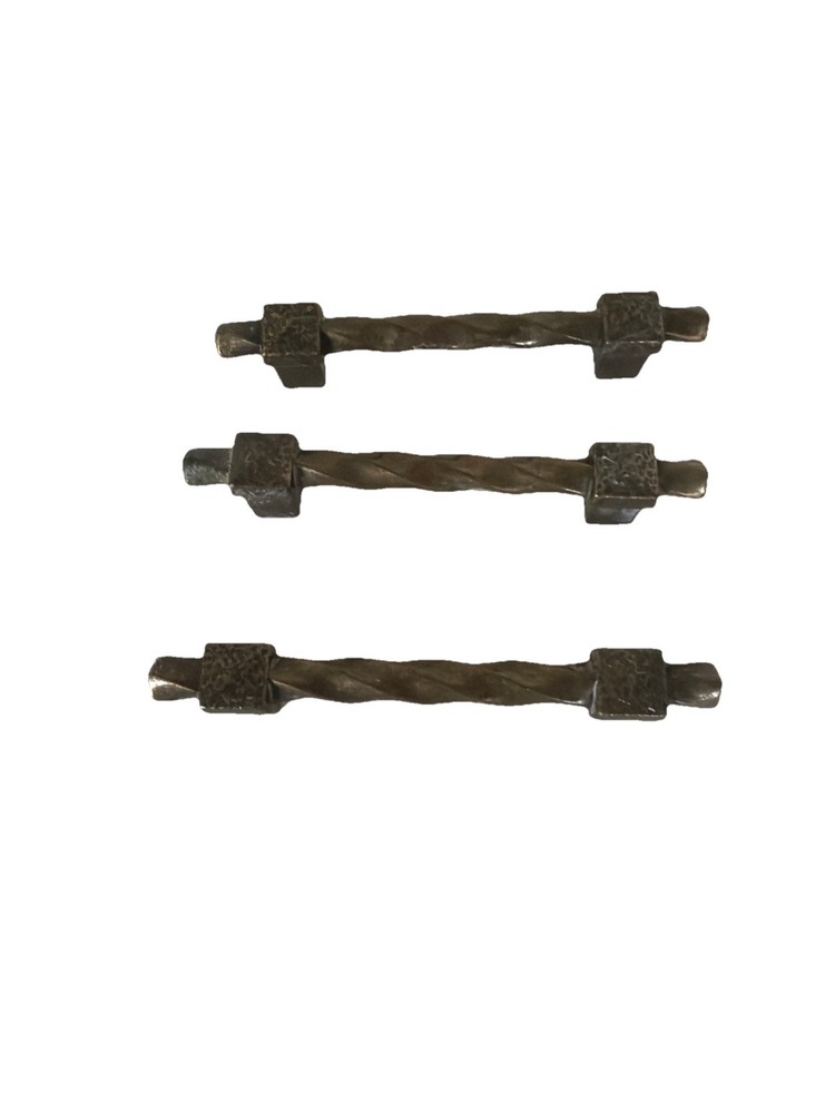 3-1/2" Iron Craft Twisted Pull Handle Tumbled Gold Set 3