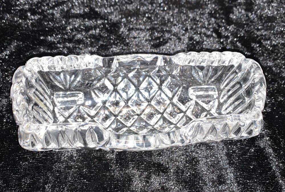 Vintage Diamond Pattern Pressed Glass Open Rectangular Toothpick Holder Dish