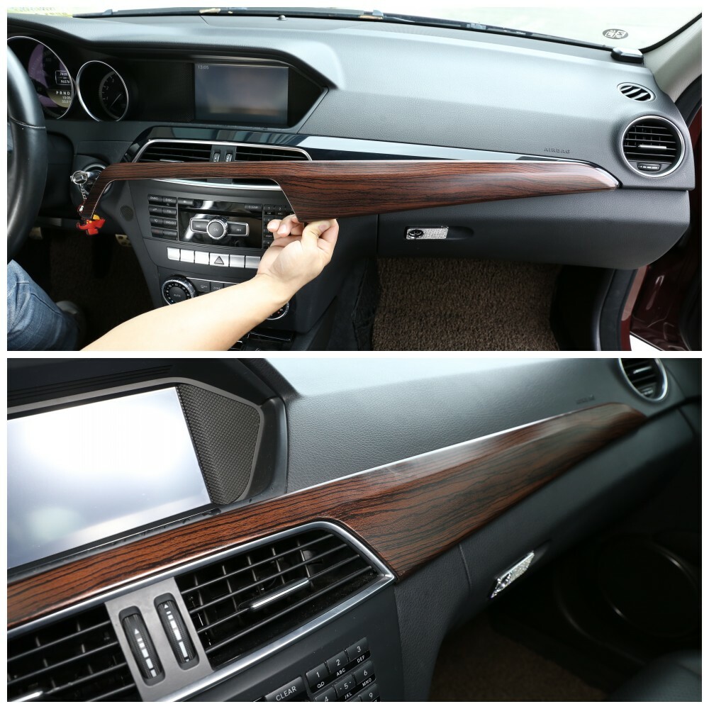 For Benz C-Class 2010-2013 Wood Grain Middle Console Dashboard Panel Trim