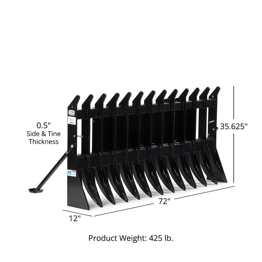 Titan Attachments Standard Series 72" Root Rake Attachment, Universal SSQA