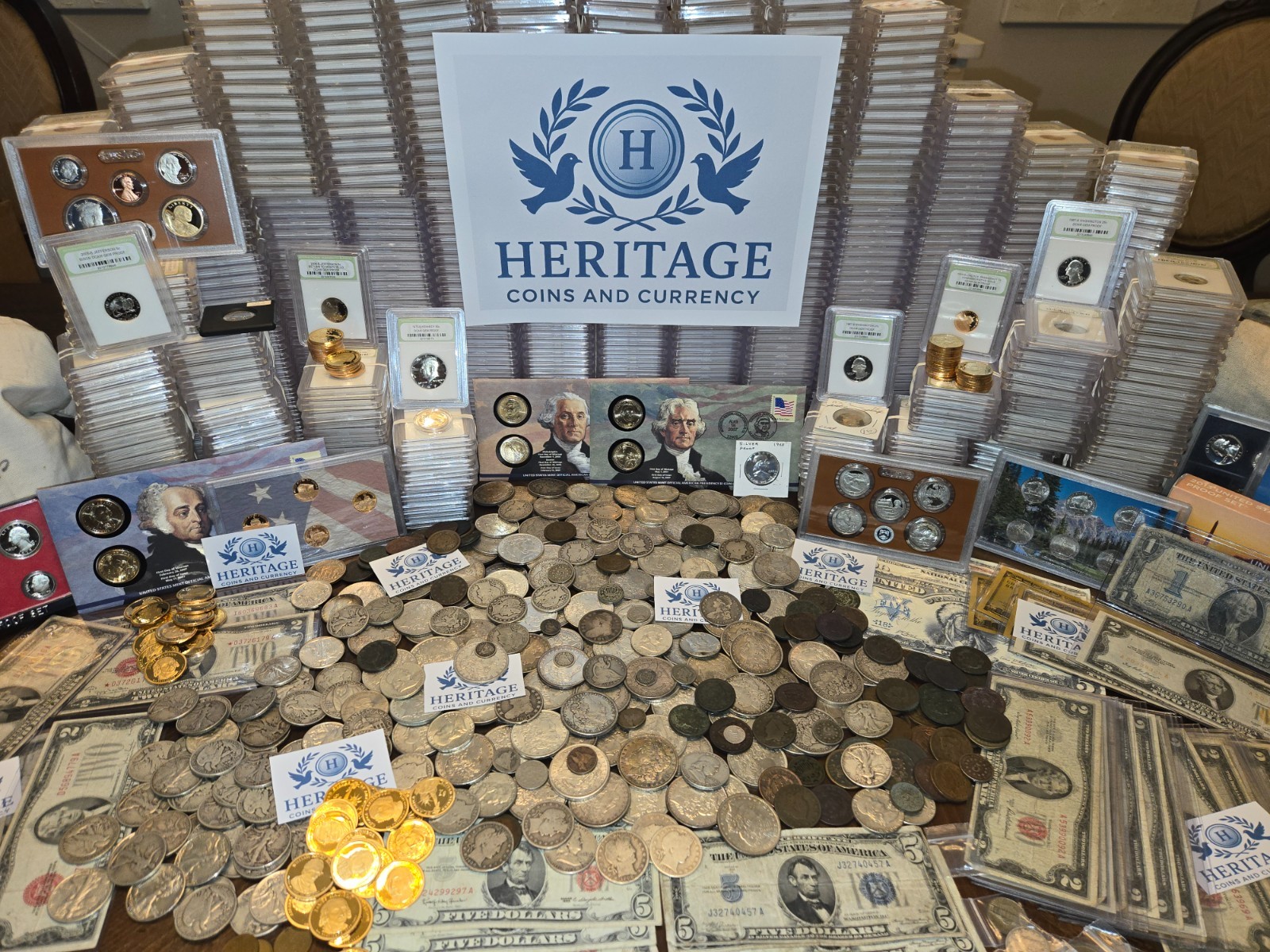 ESTATE SALE, OLD COINS, GOLD, .999 SILVER BARS, BULLION, RARE U.S. BILLS, PROOFS