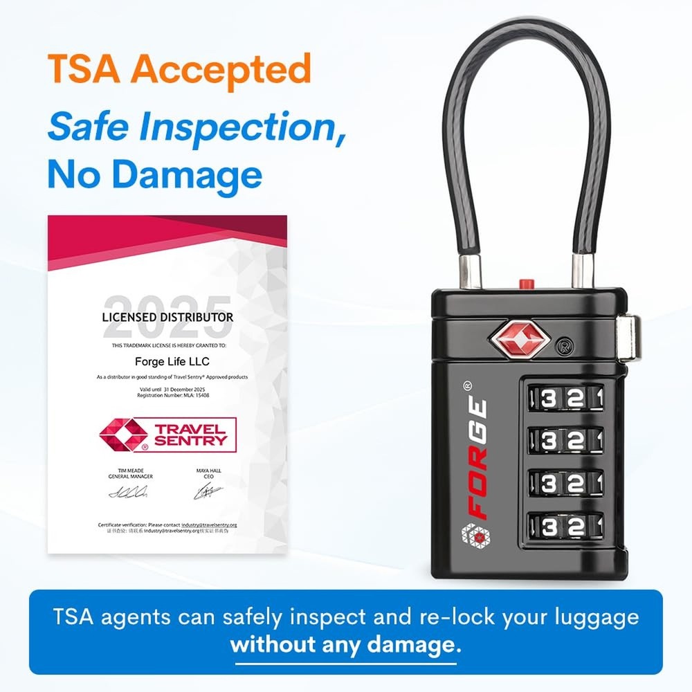 Forge TSA Approved Luggage Locks 4 Digit Combination TSA Travel Locks with TS...