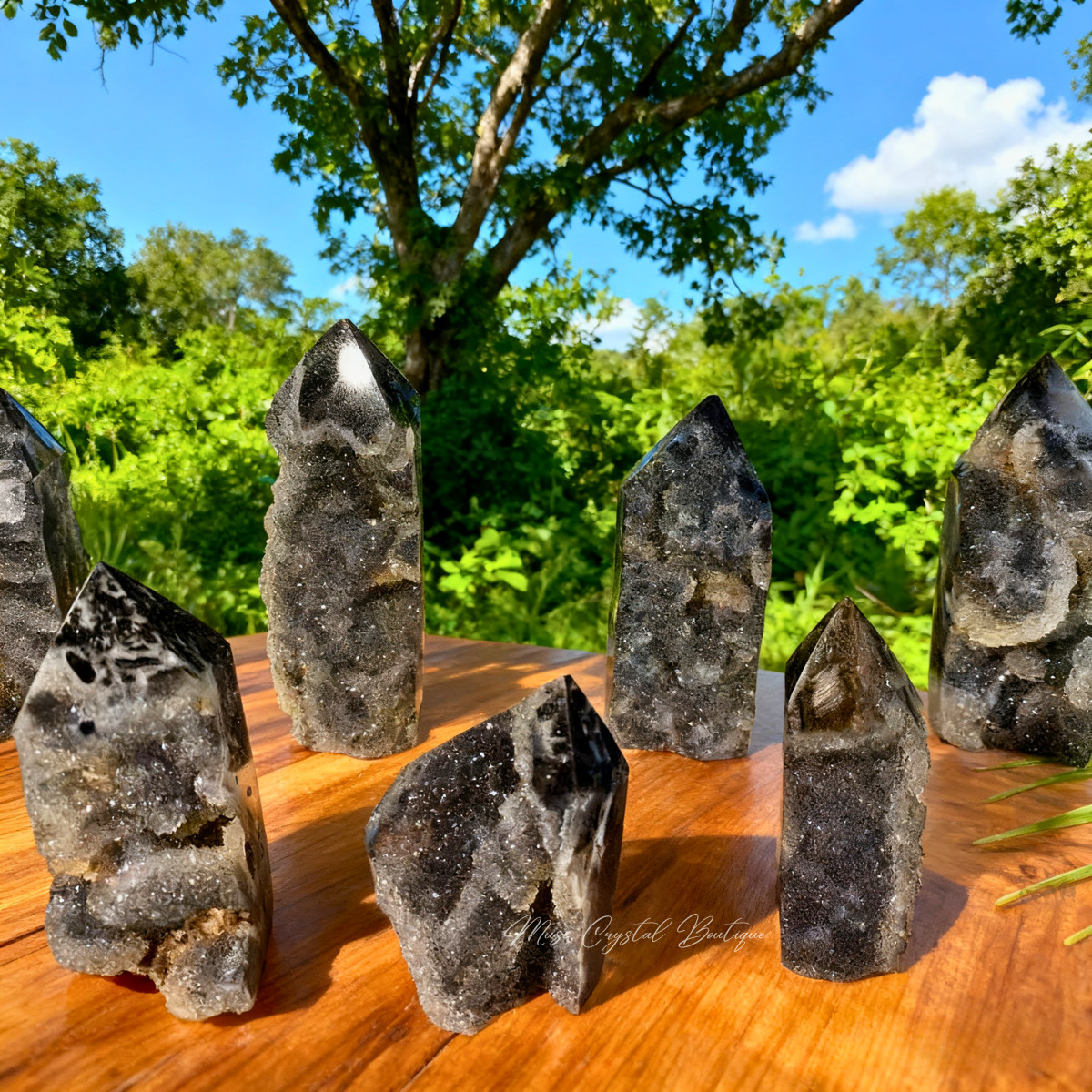 Natural Black Sphalerite Druzy Geode Crystal Tower Obelisk Reiki Healing Decor