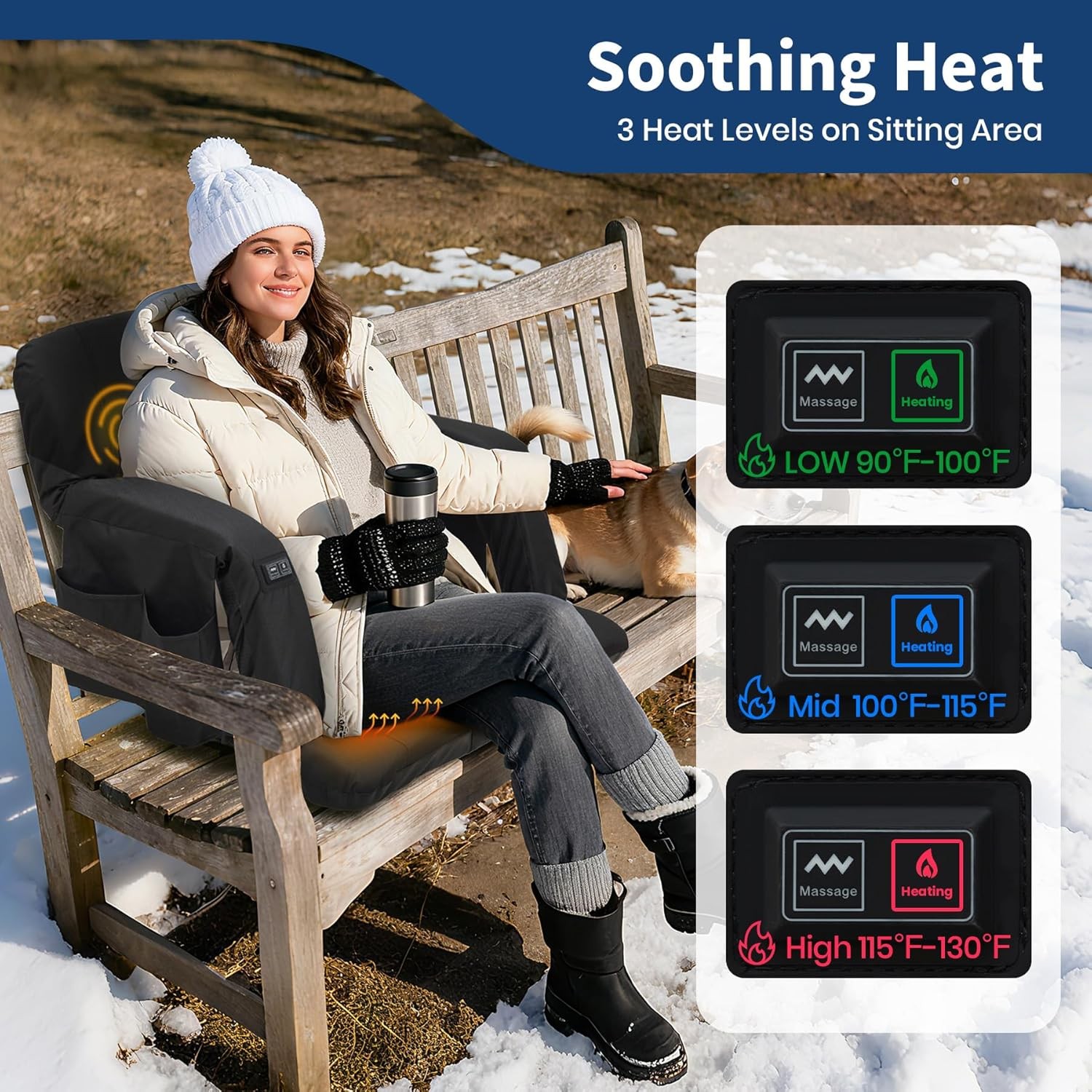 2 Pack Heated Massage Stadium Seats for Bleachers w/Back Support & Wide Cushion