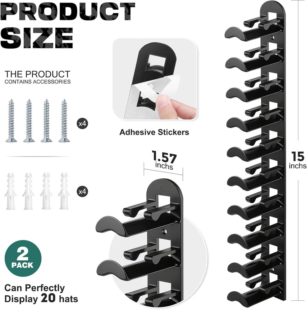 2 Pack Hat Organizer Hat Holder Storage Wall Mount Rack Display