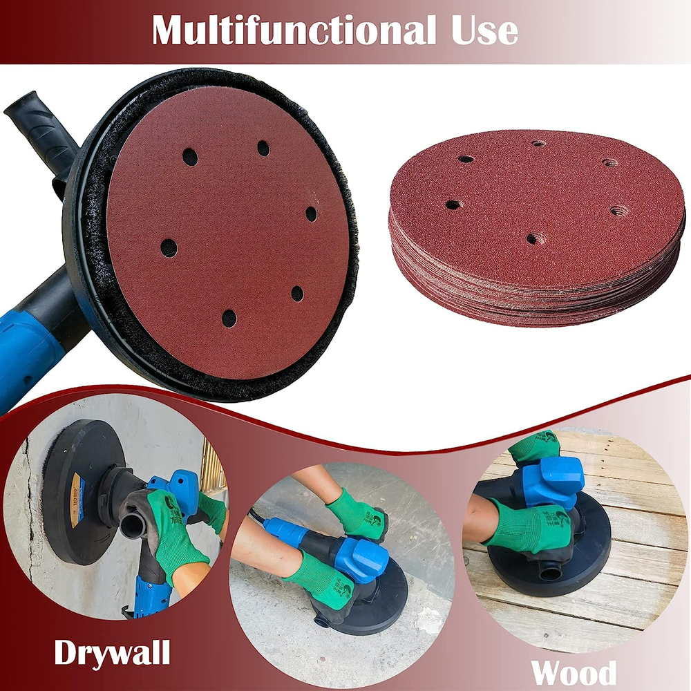 50 PCS 9 Inch 6 Hole Hook-And-Loop Sanding Discs