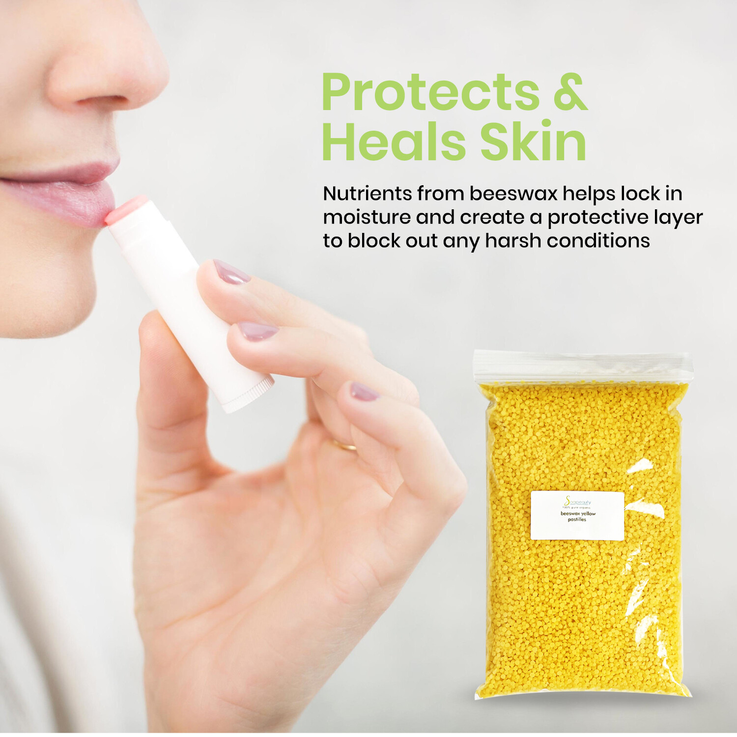 Yellow Beeswax Pastilles Beads 100% Pure & Natural for Lip Care, Body, Candles