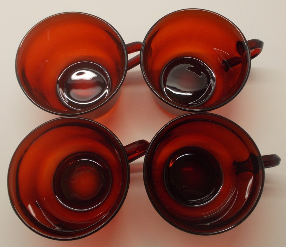Vintage Arcoroc Red Ruby 12 Piece Coffee Set Glass Tableware Original Box