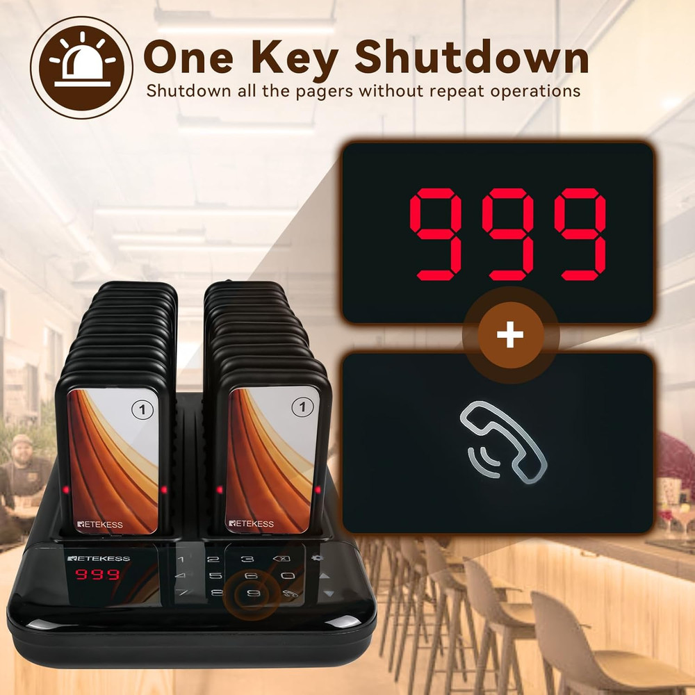 TD173 Restaurant Pager System Bundle with TD157S Vibrating Paging System, 84Ft