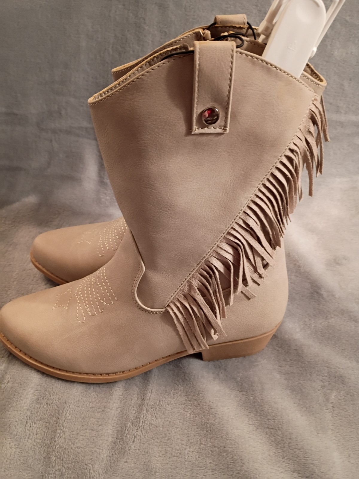 New Justice Western Cowgirl Boots Big Girls Size 4 Tan Embroidered Fringe Riding