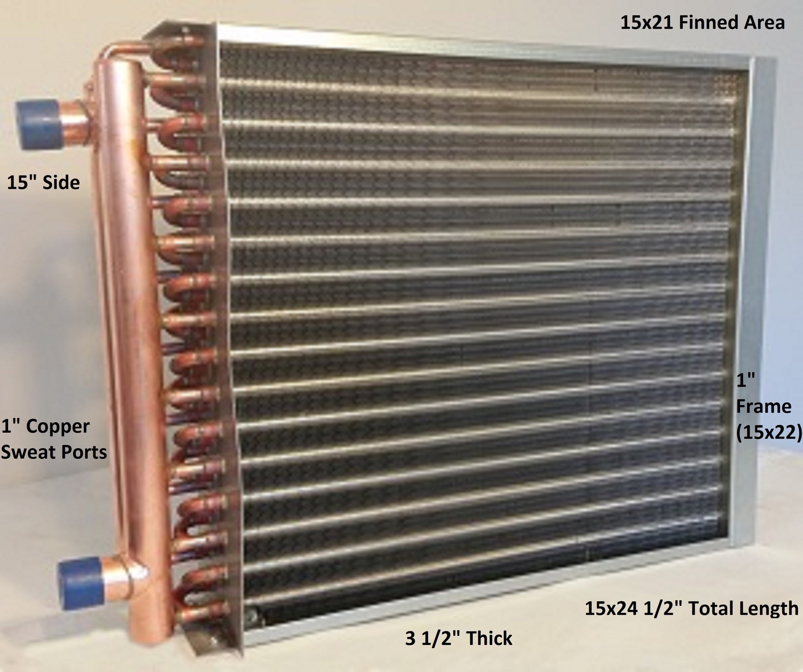 15x21 Water to Air Heat Exchanger 1" Copper Ports With Install Kit