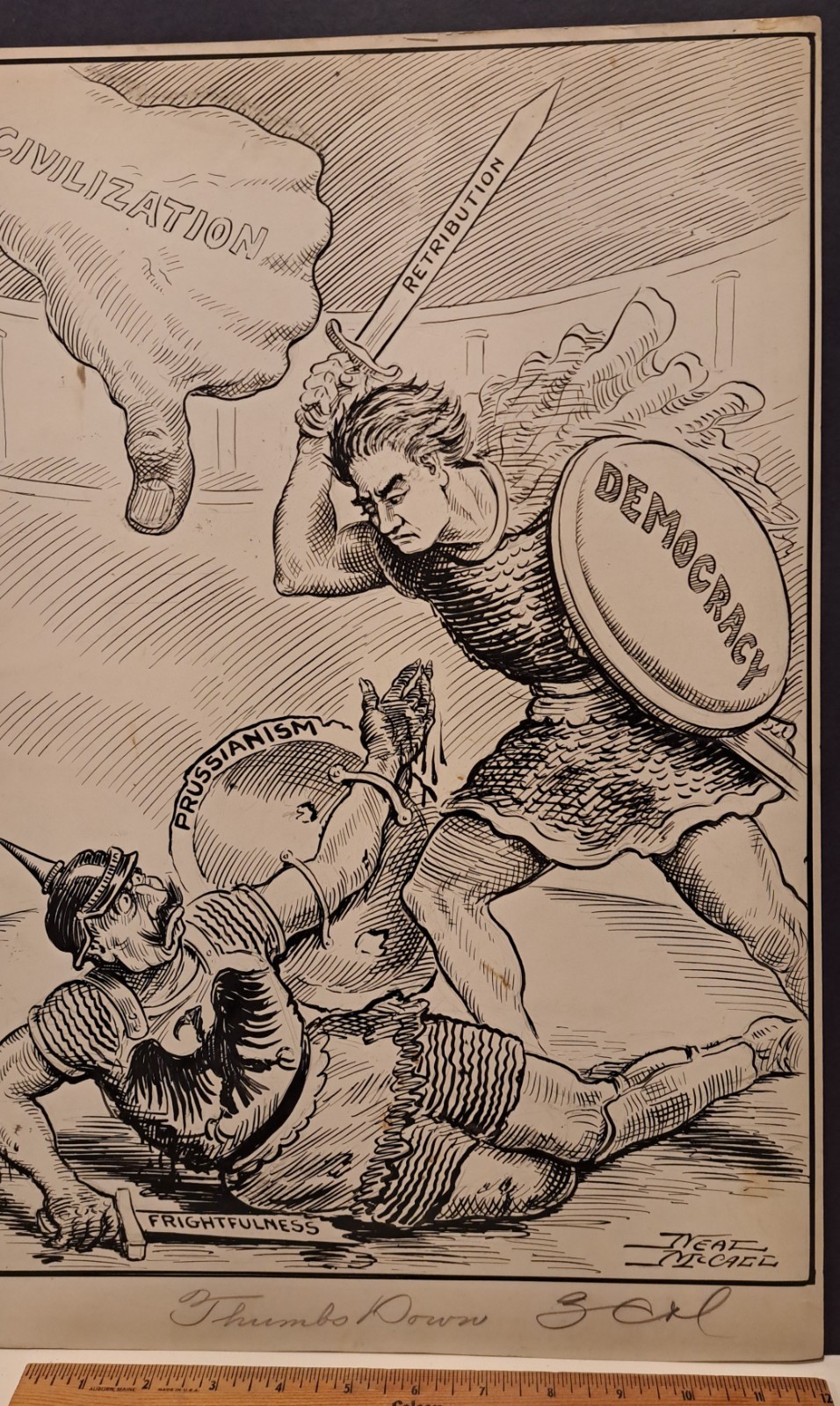 1918 WW I ORIGINAL HAND-DRAWN CARTOON NEAL MCCALL EVENING TELEGRAM PORTLAND OR