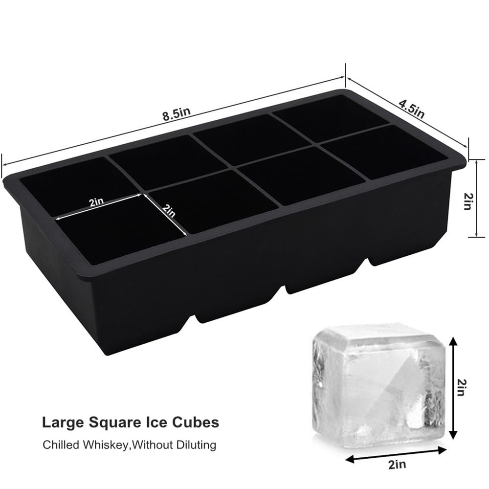 2 Pack Large Ice Cube Tray Silicone Whiskey Ice Molds Easy Release Stackable