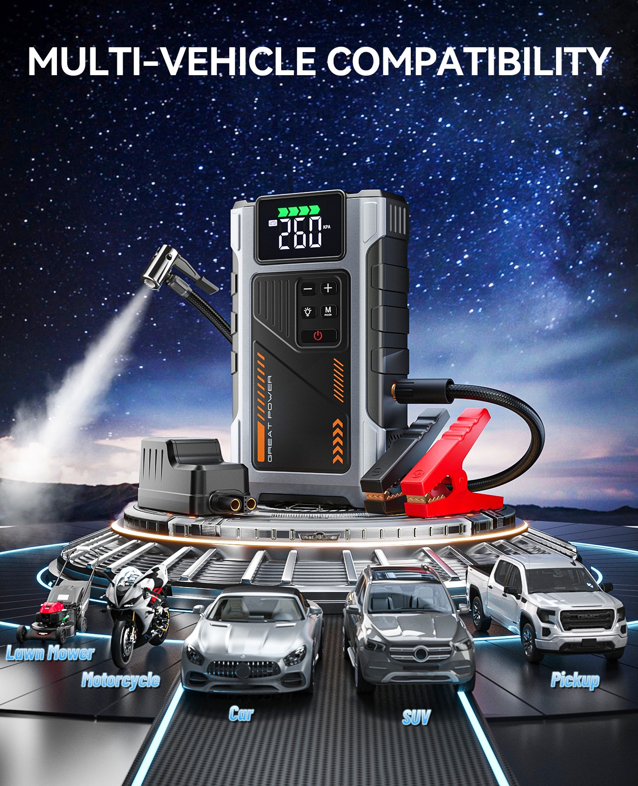 Geeneu Car Jump Starter with Air compressor 6000A ortable 12V Car BatteryBooster
