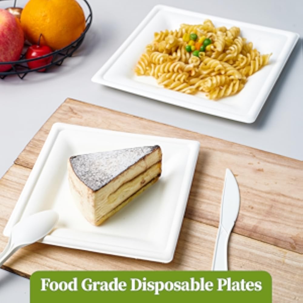 150 Piecs Square Paper Plates, 8-inch postable Disposable
