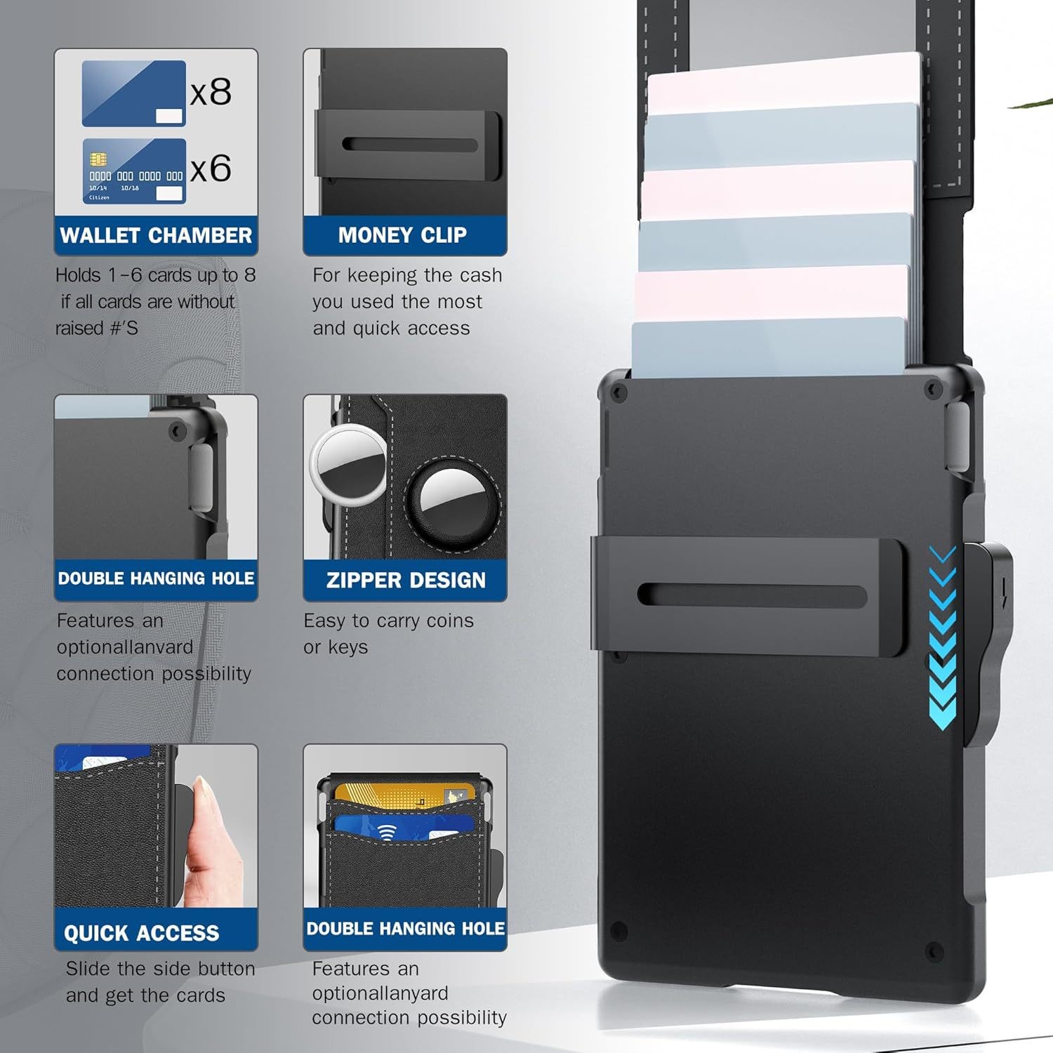 AirTag Wallet for Men - with Pop Up Aluminum Case Money Clip Slim Leather