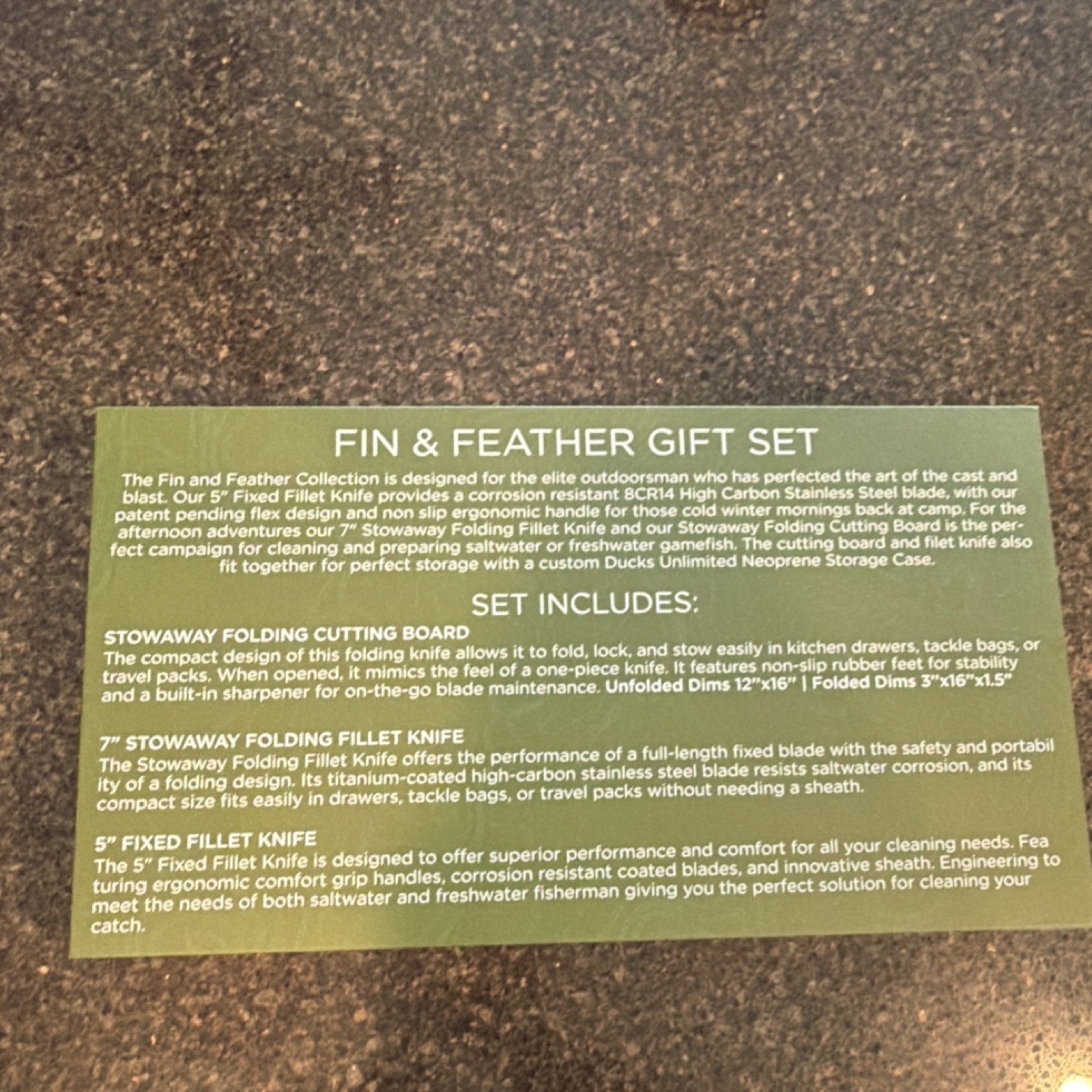 Toadfish Fin & Feather Set, 7" & 5" Fillet Knives, Folding Cutting Board