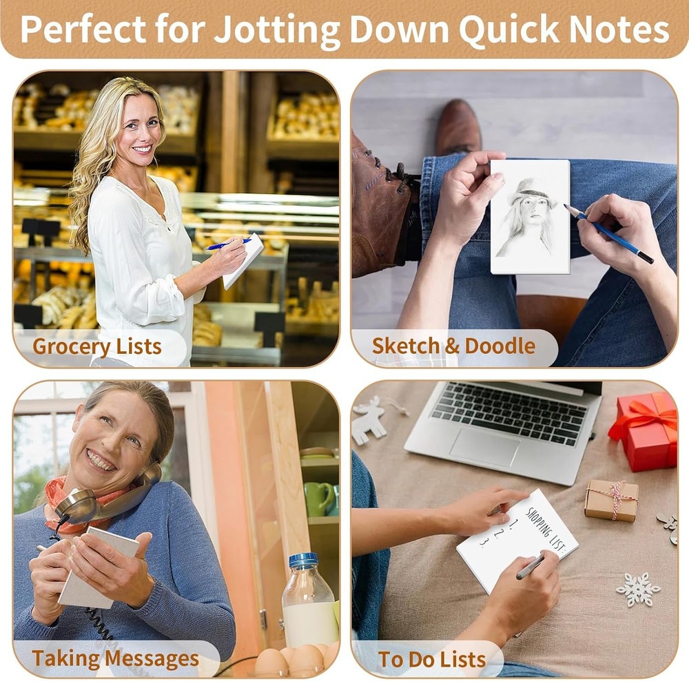 Note Pads 3x5 In, 10 Pack Blank Server Notepad, 50 Sheets inches, White