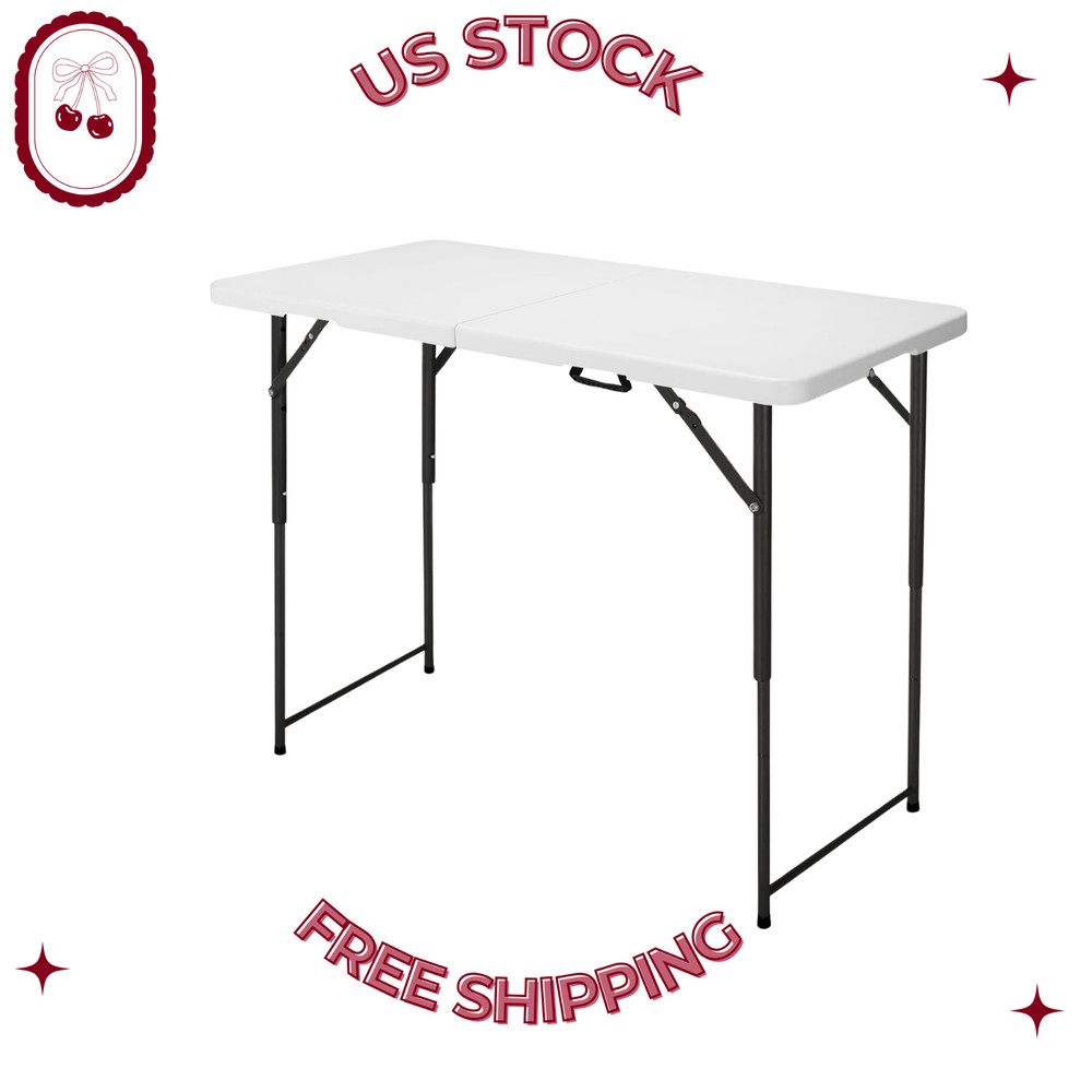 4ft Adjustable Height Utility Table - Durable HDPE & Steel Folding Table