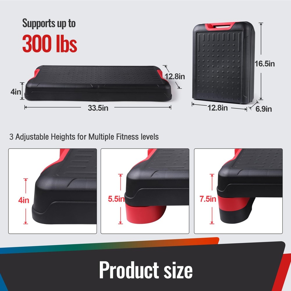 33.5" Aerobic Exercise Folding Step Platform for Home Workout, Configurable 3...