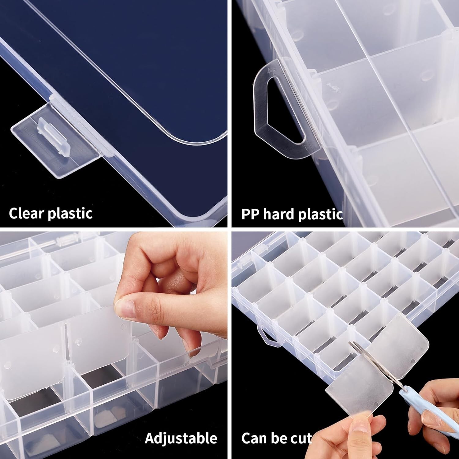2 Pack 36 Grids Clear Plastic Organizer Storage Jewelry Box w Adjustable Divider