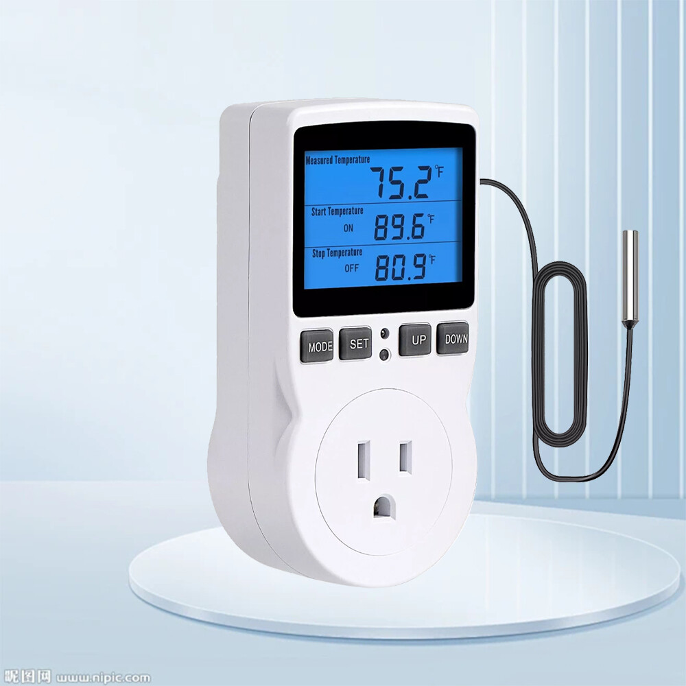 Digital Thermostat Outlet Plug Temperature Controller Heating Cooling w/ ProbzIK