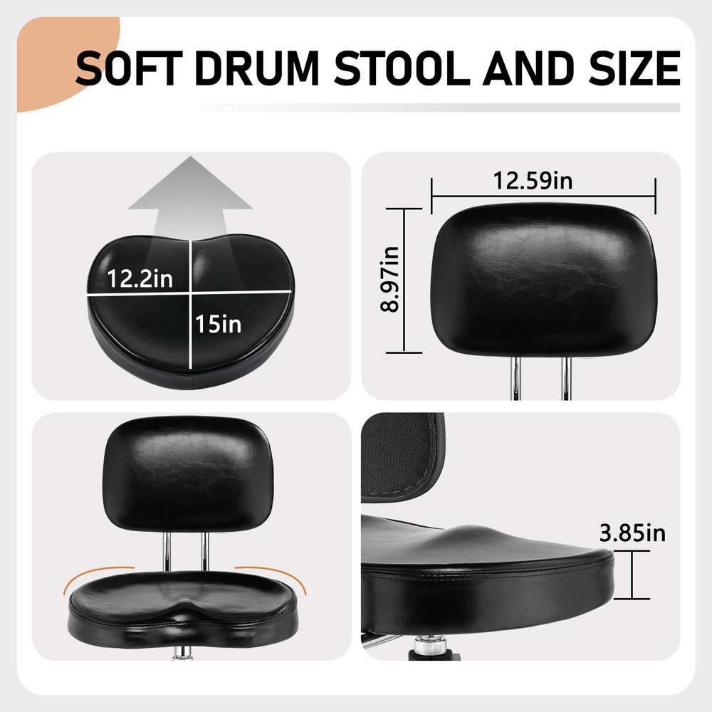 Ktaxon Drum Throne with Backrest,Drum Stool Adjustable Height with 5A Drumsticks