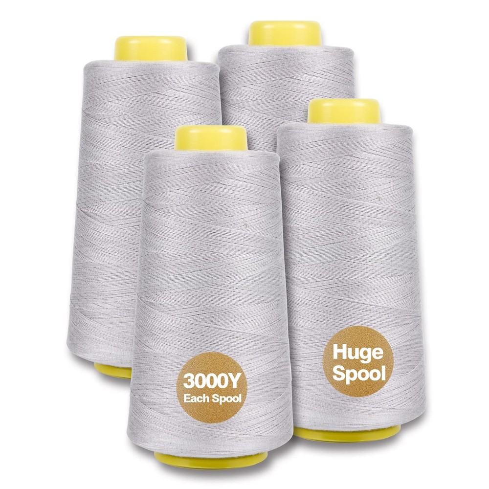 Gray Serger Thread 4 Cones 3000 Yards Each All-Purpose Polyester Spool