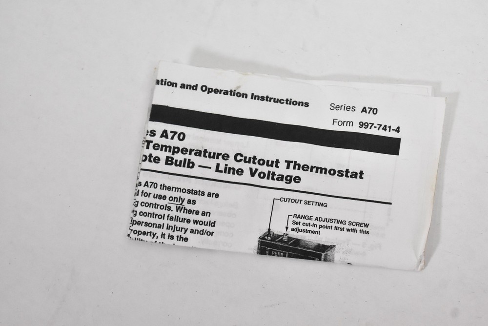 PENN A70GA-2C Temperature Control 240V Black Analog/Mechanical Non-Programmable