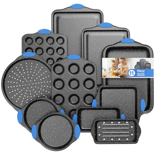11-Piece Professional Stackable Baking Set, Oven-Safe Nonstick Black&Blue