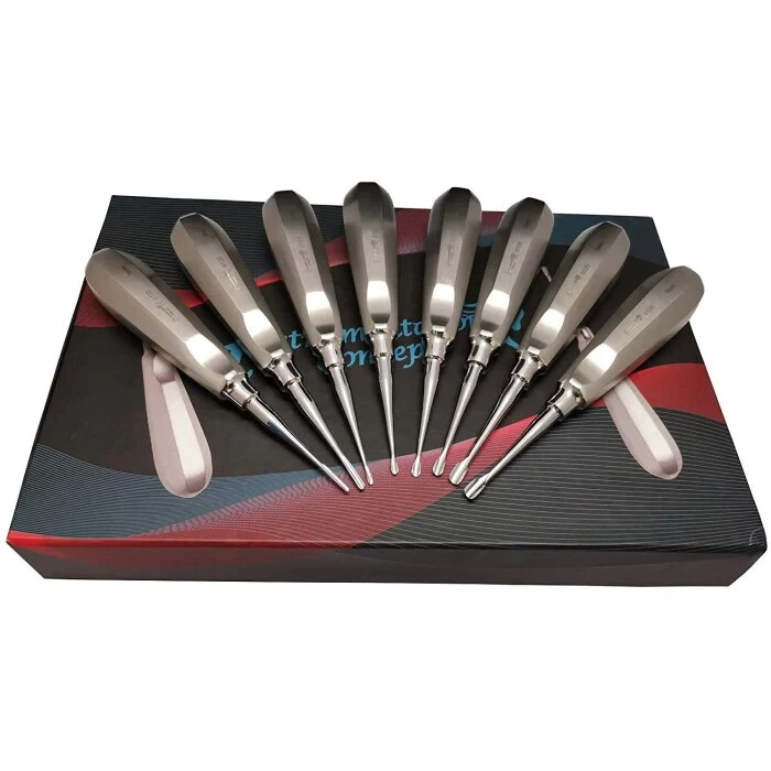 Standard Handle Dental Elevators 8 Pcs Kit Carrying Case