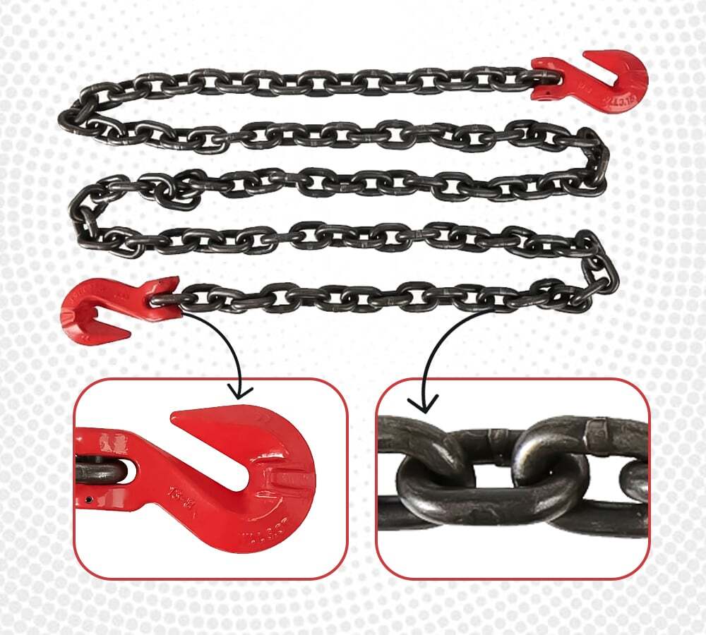 4 Pack G80 High Grade Transportation Chain w/ Grab Hooks - 3/8" x 16', 7100 l...