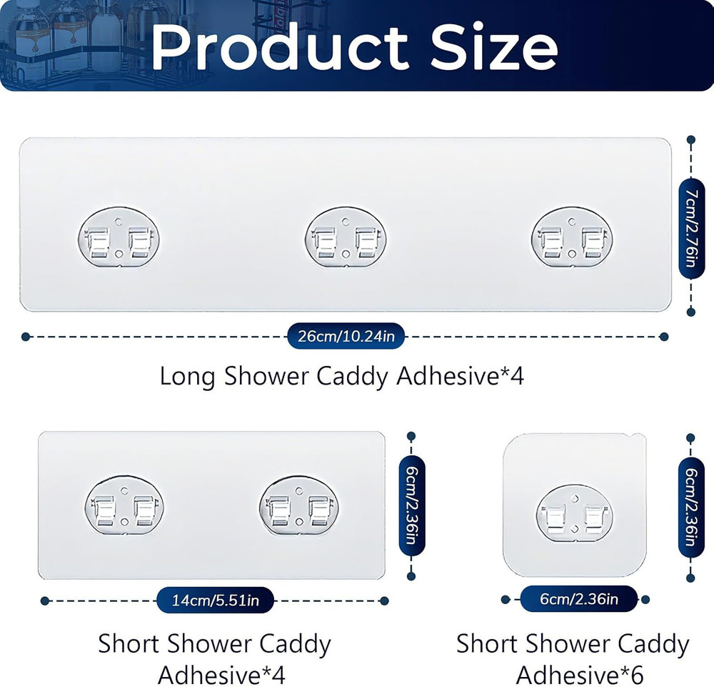 14 Pack Shower Caddy Adhesive Replacement, Strong Adhesive Hooks, Waterproof Sho