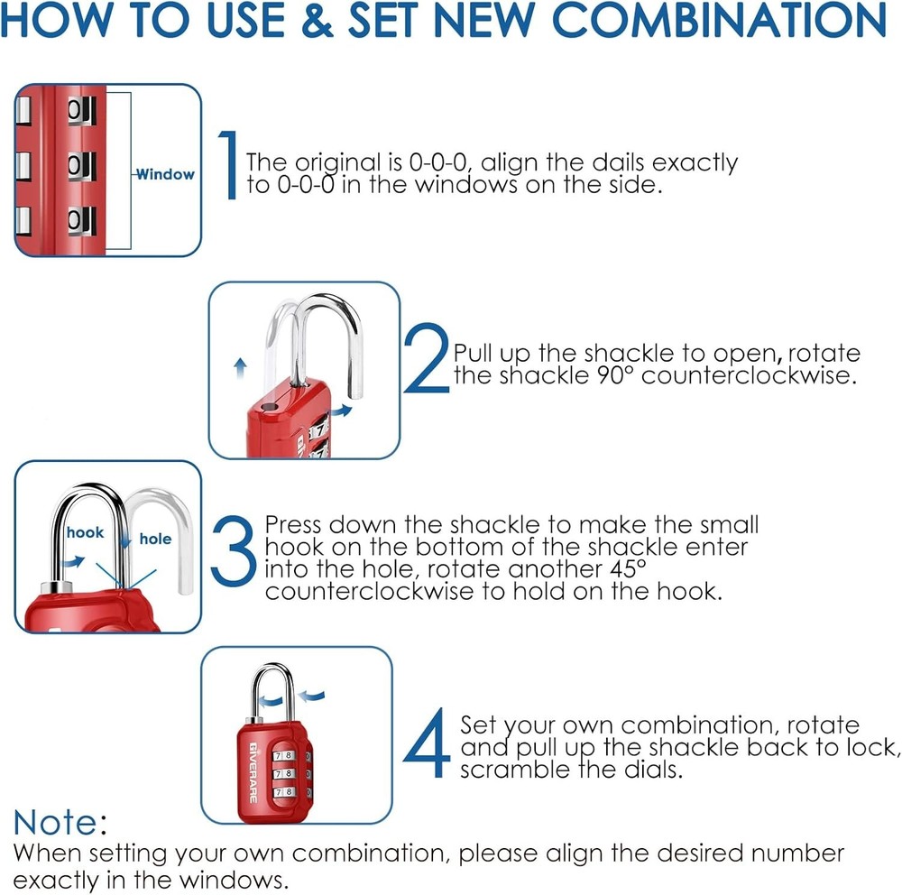 2 Pack Combination Lock, 3-Digit Padlock Keyless, Resettable Luggage Lo