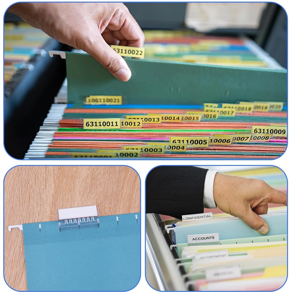 Hanging File Folder Tabs, 120 Pcs Tabs and 200 Inserts, Clea