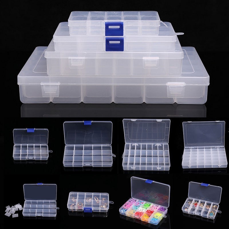 Compact and Portable Plastic Storage Box Adjustable Compartments Transparent