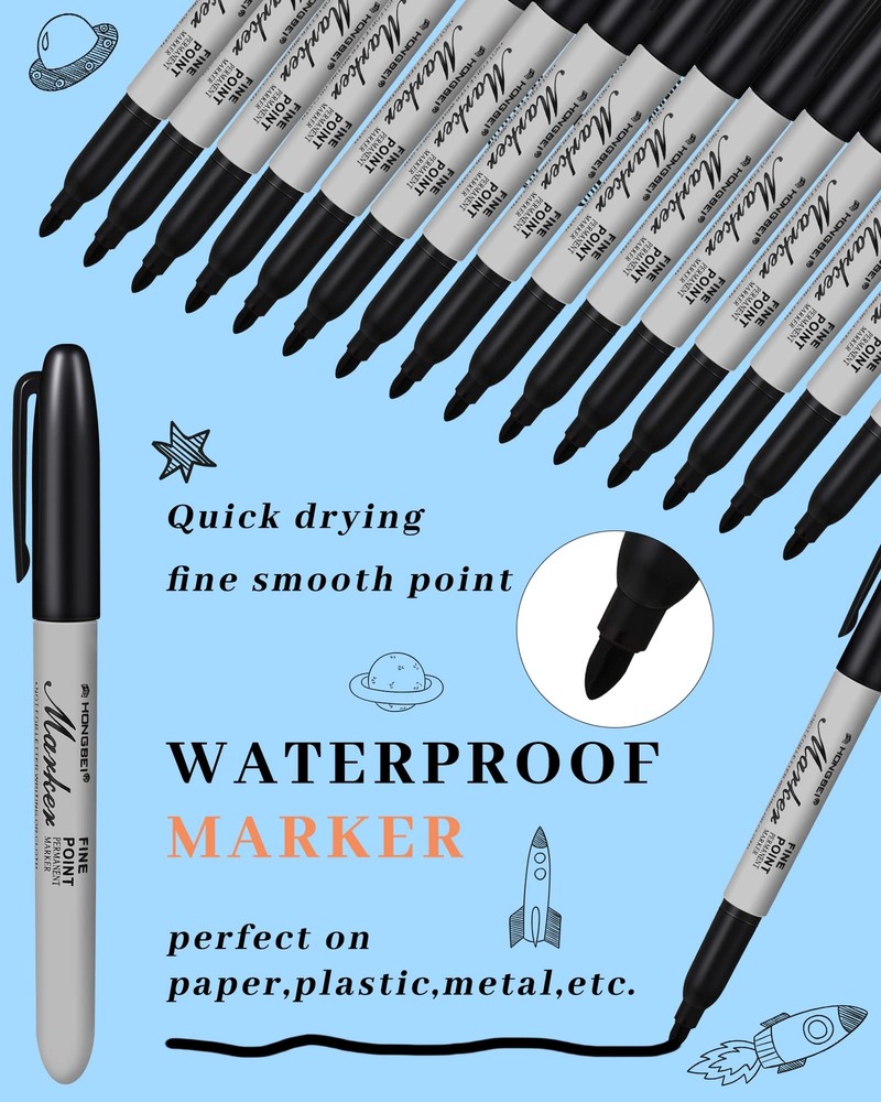 100 Pack Permanent Markers Bulk Black Permanent Marker Set Fine Point Marker ...