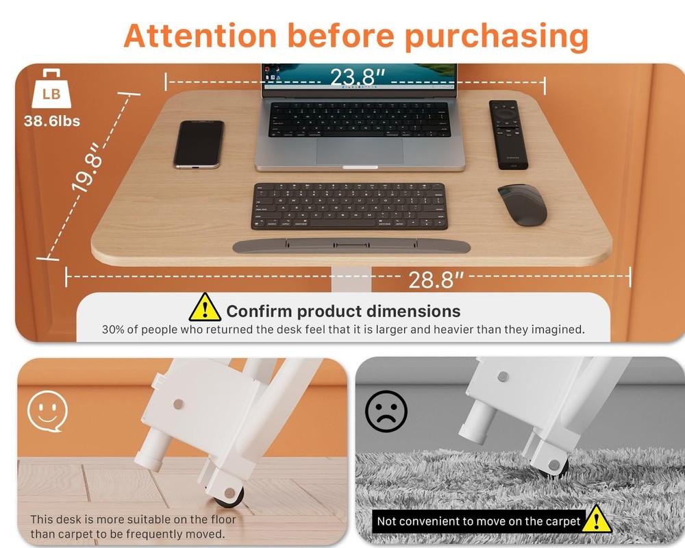 JOY worker Foldable Mobile Standing Desk, Pneumatic Height Adjustable Sit Sta...